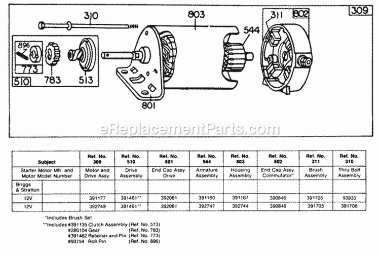Electric Starter Diagram and Parts List for 251707-0162-99  Briggs and Stratton Engine